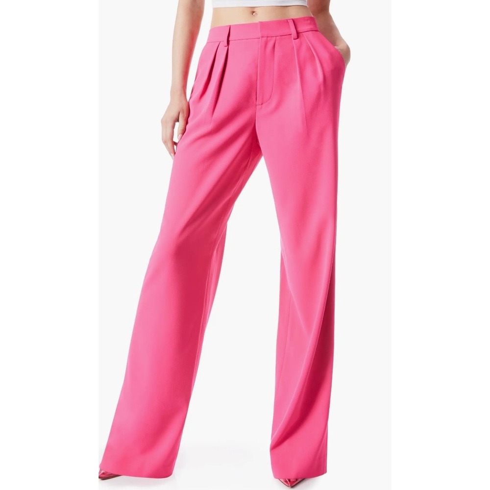 Alice + Olivia Pompey Pleat Front Trousers Hot Pink Wide Leg Size 14